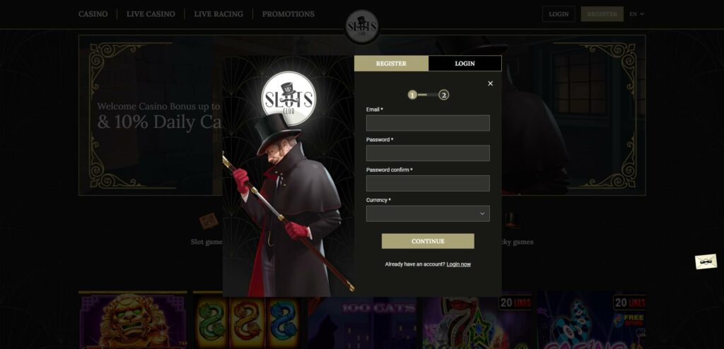 register at mr slots club casino